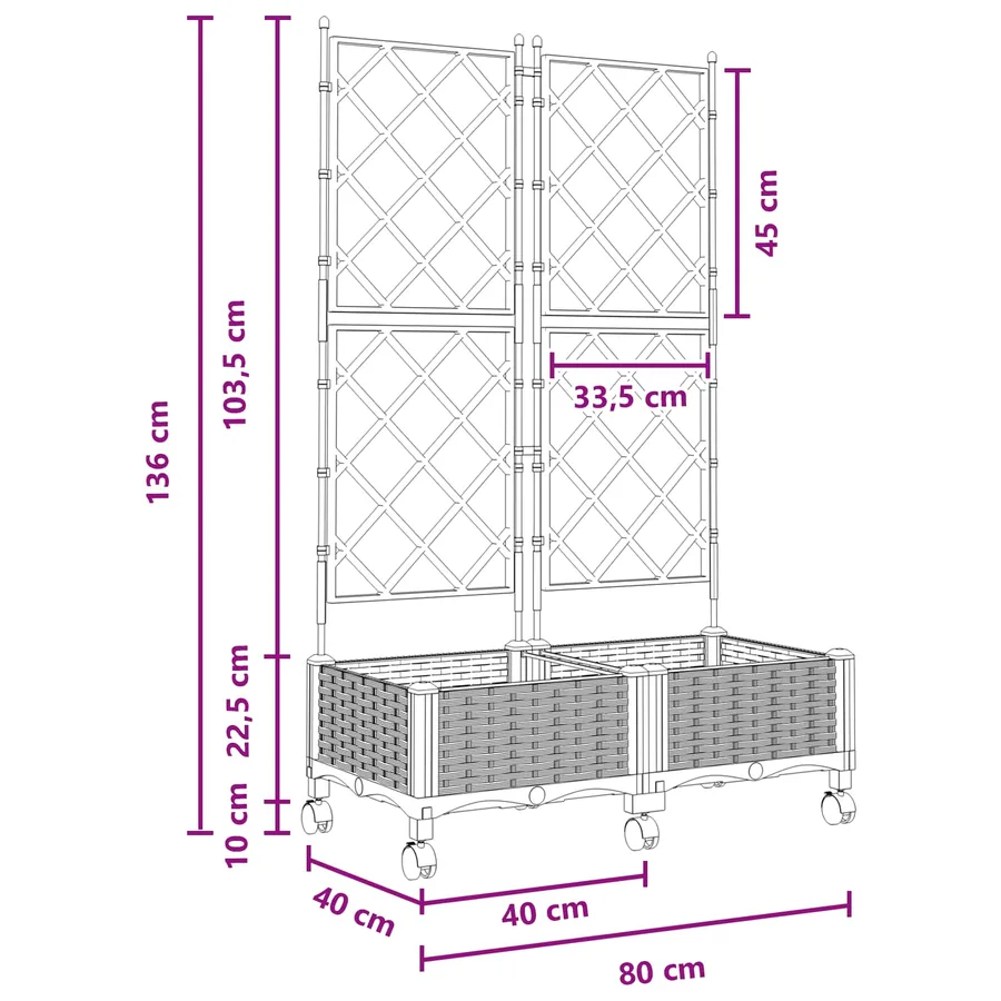 Bac de jardin avec treillis et roues 2 pc Gris PP - 8
