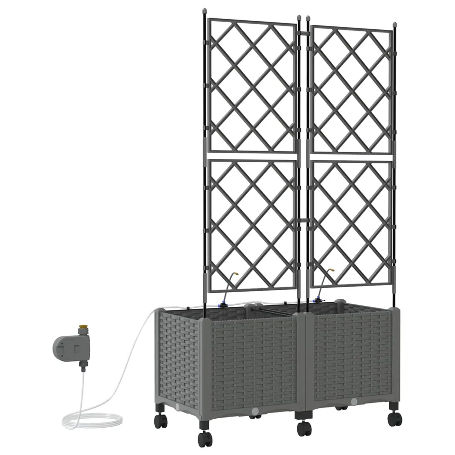Porte-plante de jardin avec irrigation et roues 2 pc Gris clair - 4