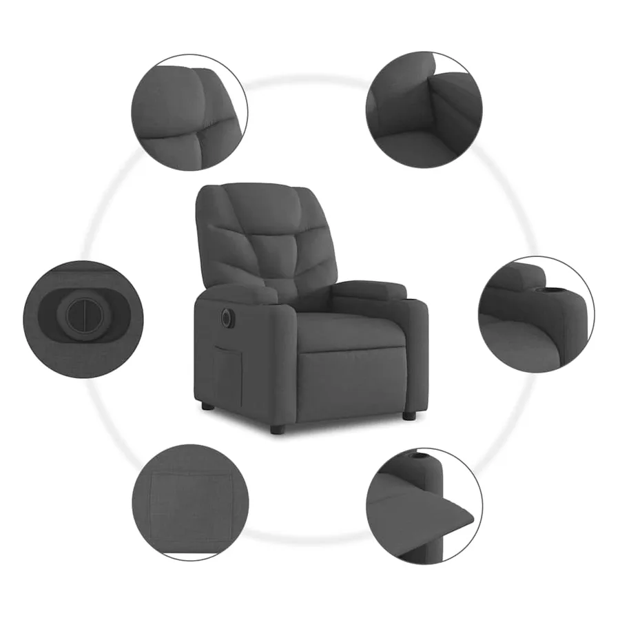 Fauteuil inclinable électrique Noir Tissu - 8
