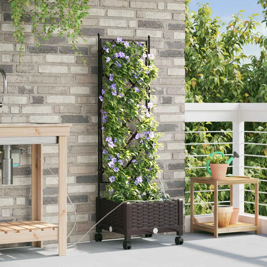 Porte-plante de jardin avec irrigation et roues Marron PP