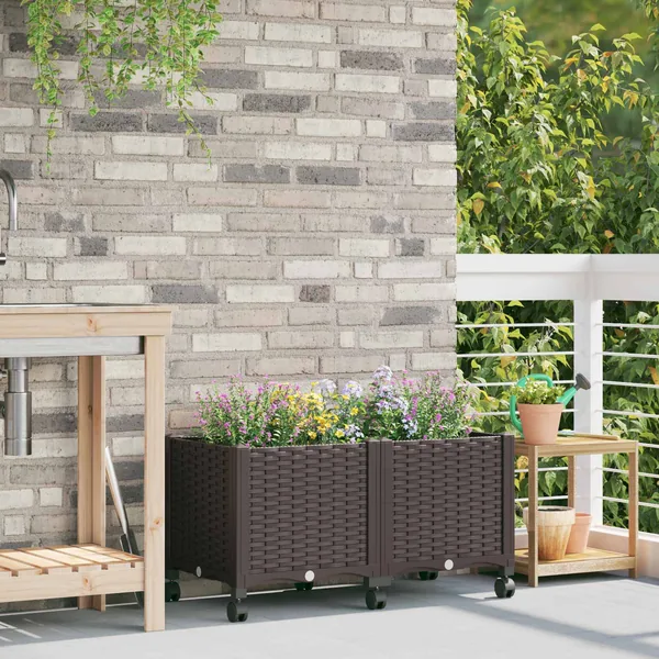 Jardinière avec Roues Marron 80 x 40 x 44 cm PP