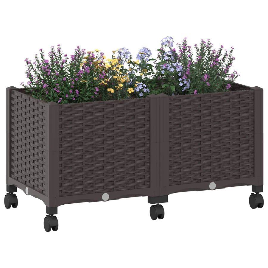 Jardinière avec Roues Marron 80 x 40 x 44 cm PP - 3