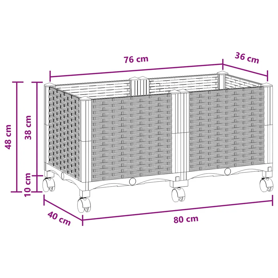 Jardinière avec Roues Marron 80 x 40 x 44 cm PP - 8