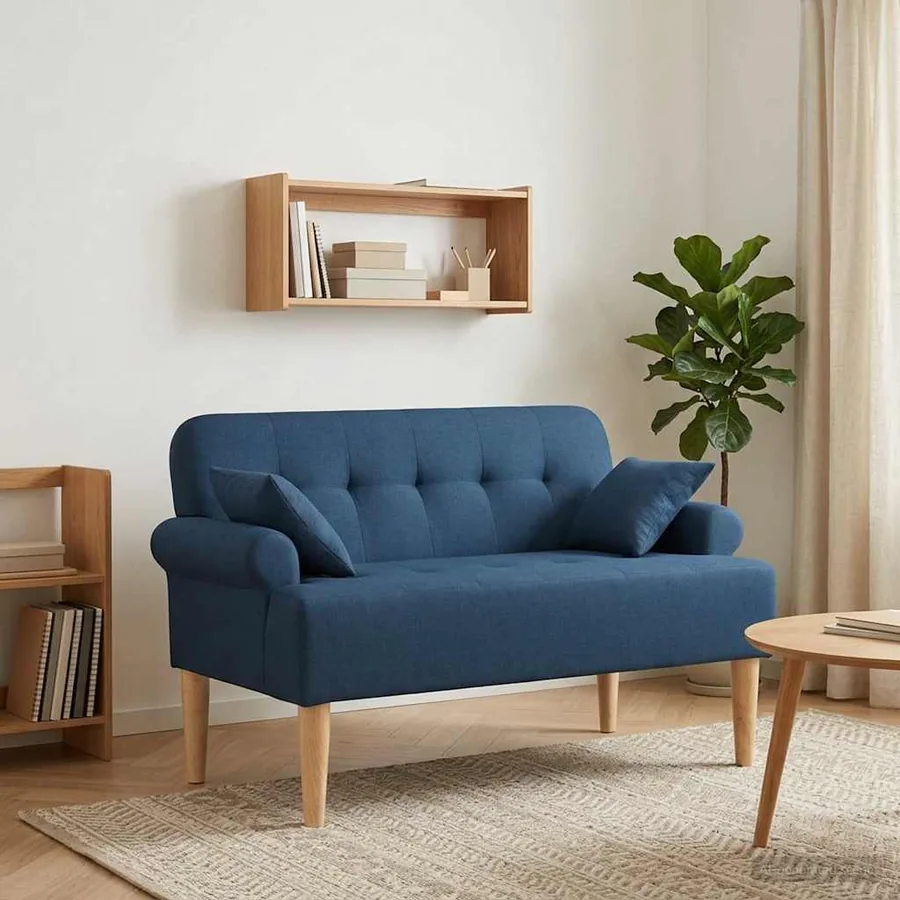 Canapé love seat avec capitonnage en boutons Bleu Tissu