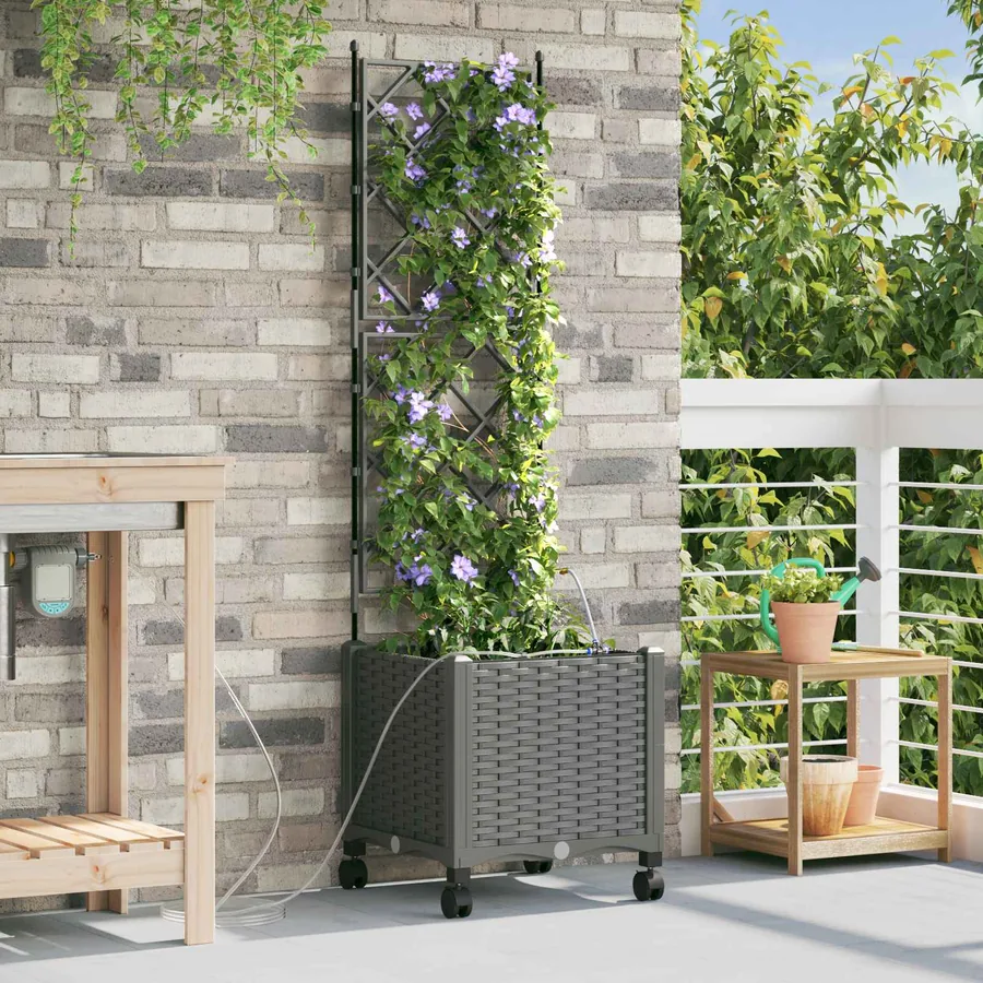 Porte-plante de jardin avec irrigation et roues Gris clair PP
