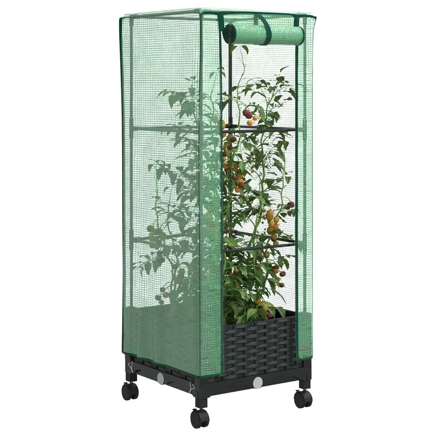 Jardinière de jardin avec couverture de serre et roues Noir PP - 3