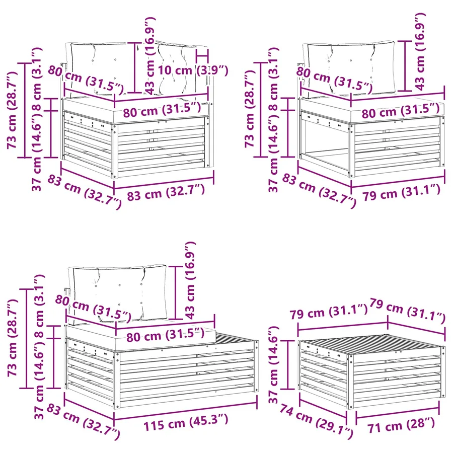 6 pcs Ensemble de canapés d'extérieur Blanc - 11