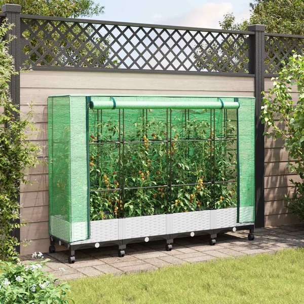 Jardinière de jardin avec couverture de serre et roues 4 pc PP