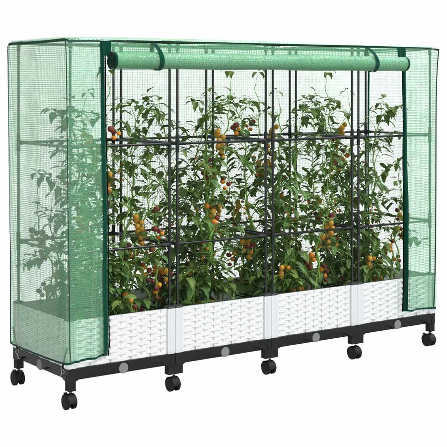Jardinière de jardin avec couverture de serre et roues 4 pc PP - 3
