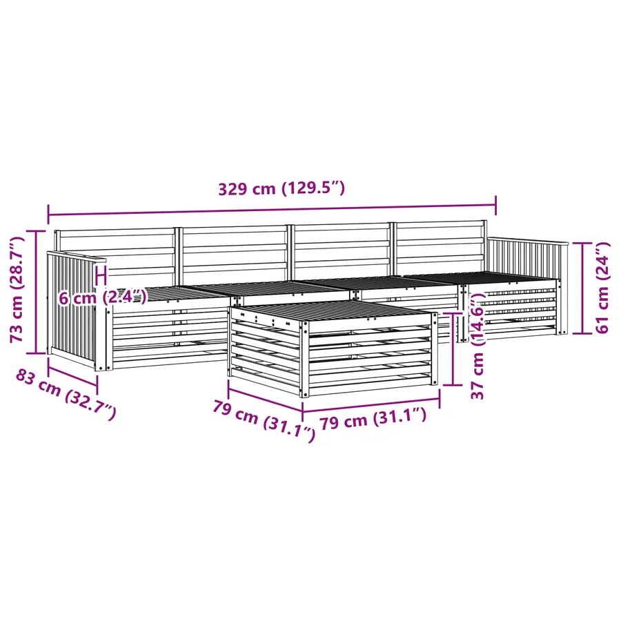 Ensemble de canapés d'extérieur 5 pc Blanc Bois d'Acacia Massif - 7