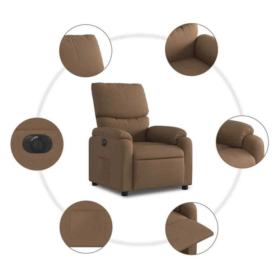Fauteuil inclinable électrique Marron Tissu - 8