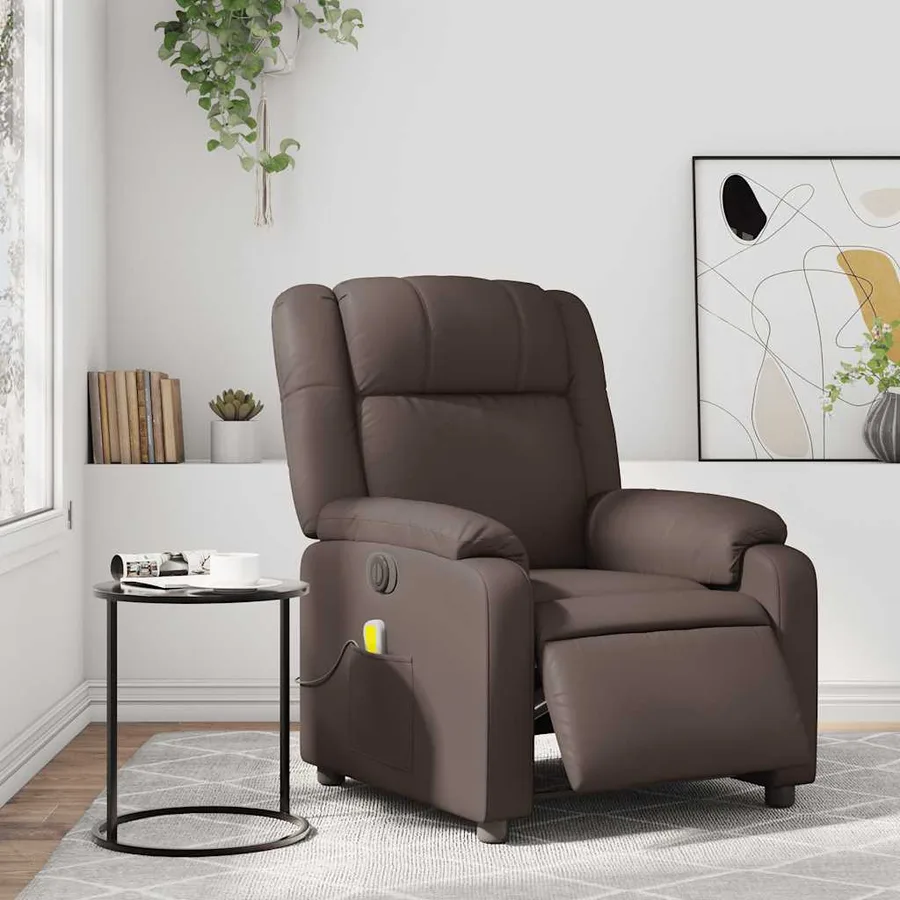 Fauteuil de massage inclinable électrique marron similicuir - 15