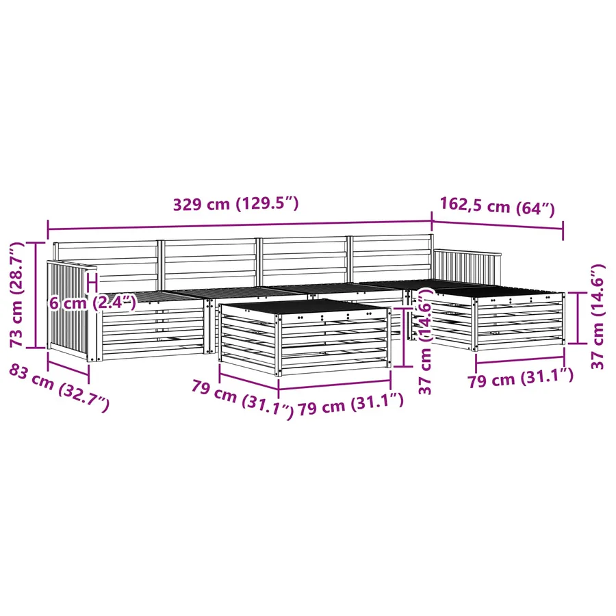 Ensemble de canapés d'extérieur 6 pc Blanc Bois d'Acacia Massif - 8