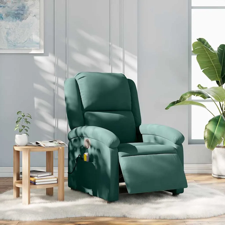 Fauteuil inclinable de massage électrique vert foncé velours - 15