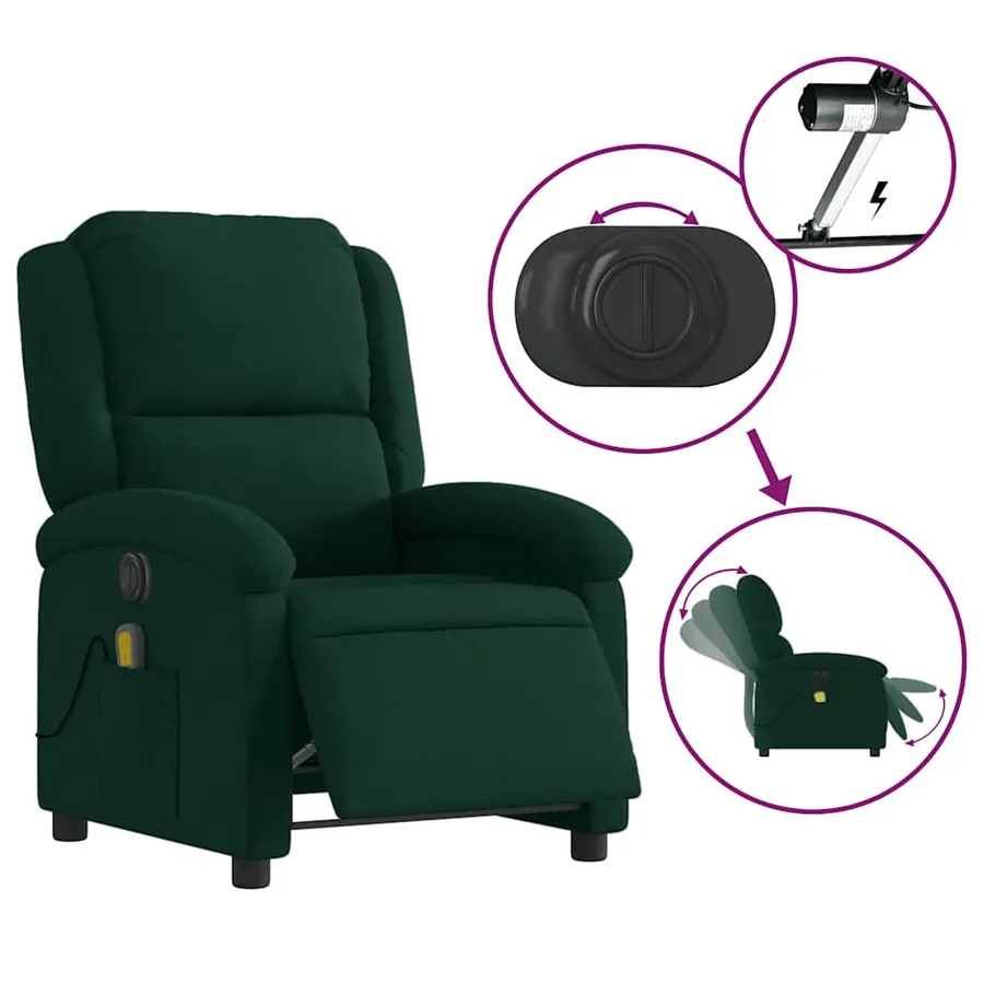 Fauteuil inclinable de massage électrique vert foncé velours - 6