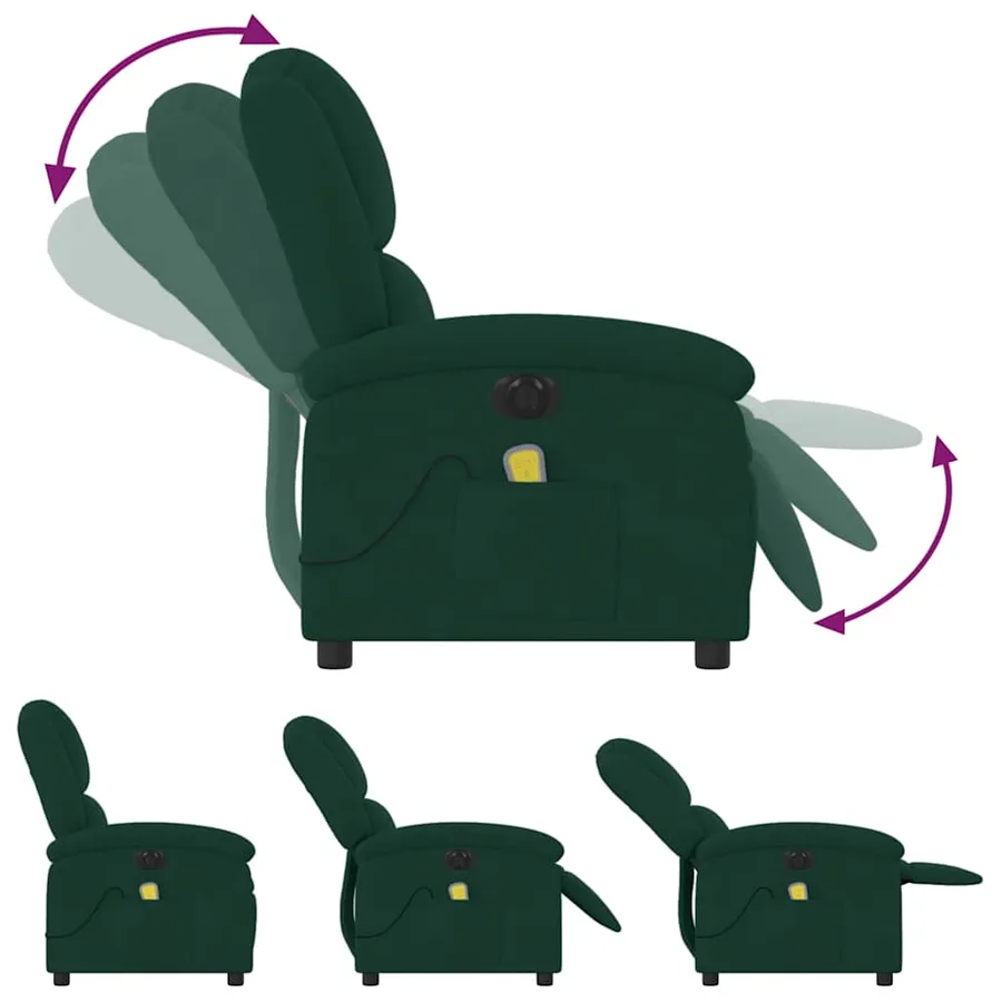 Fauteuil inclinable de massage électrique vert foncé velours - 7