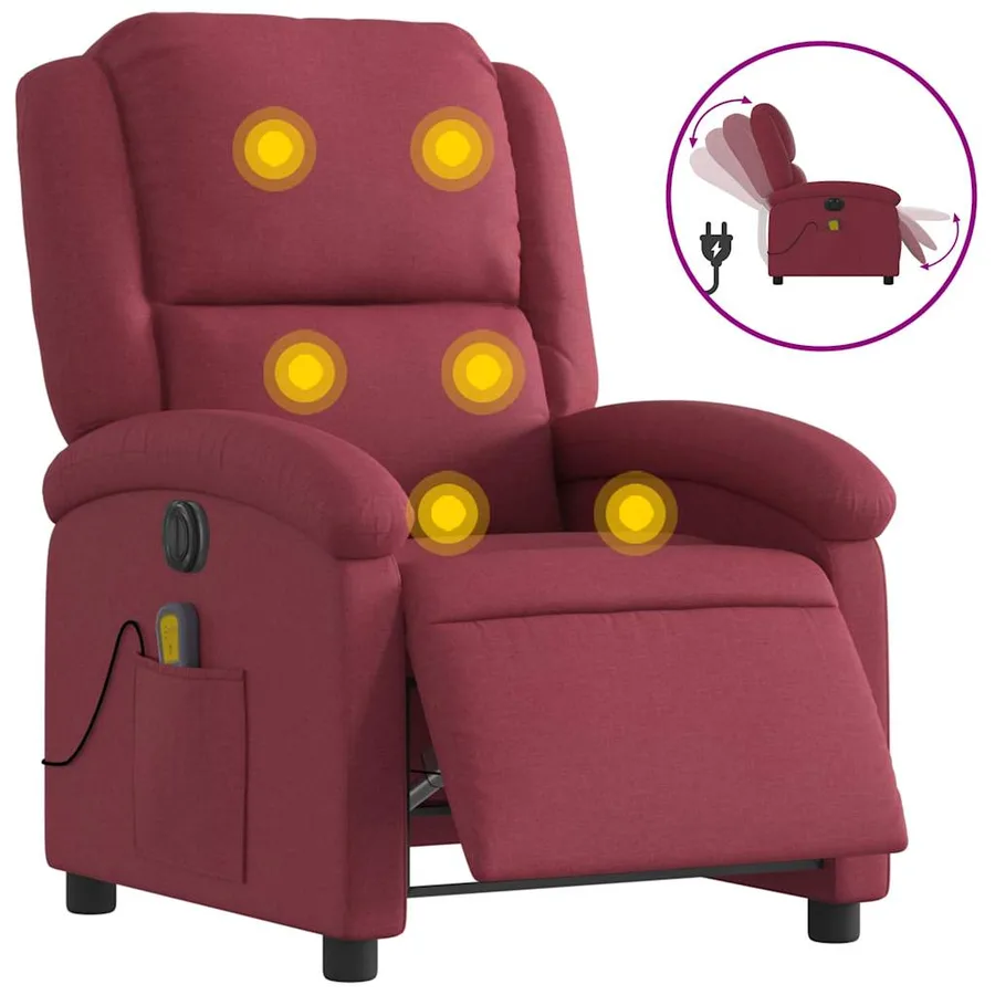 Fauteuil de massage inclinable électrique Rouge bordeaux Tissu - 2