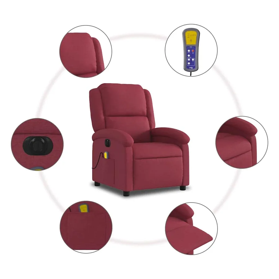 Fauteuil de massage inclinable électrique Rouge bordeaux Tissu - 8