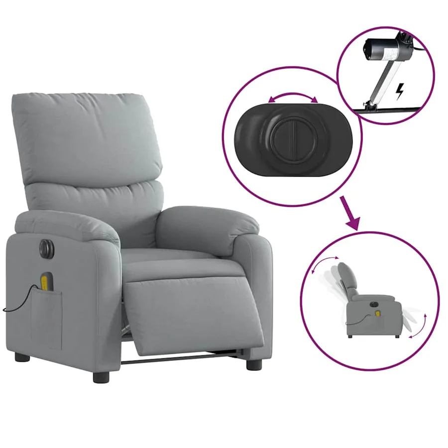 Fauteuil de massage inclinable électrique gris clair tissu - 12