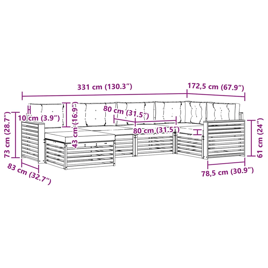 Ensemble de canapés d'extérieur 6 pc Blanc et gris clair - 7