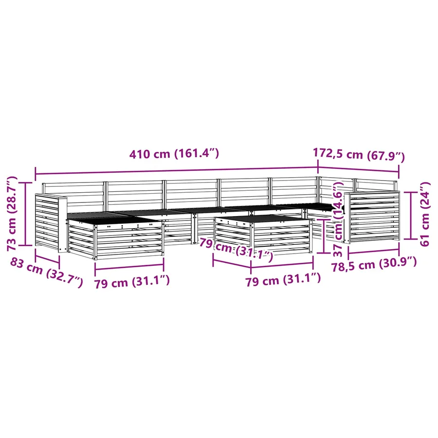 Ensemble de canapés d'extérieur 8 pc Blanc Bois d'Acacia Massif - 8