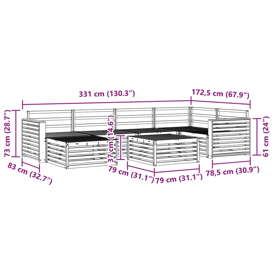 Ensemble de canapés d'extérieur 7 pc Blanc Bois d'Acacia Massif - 9