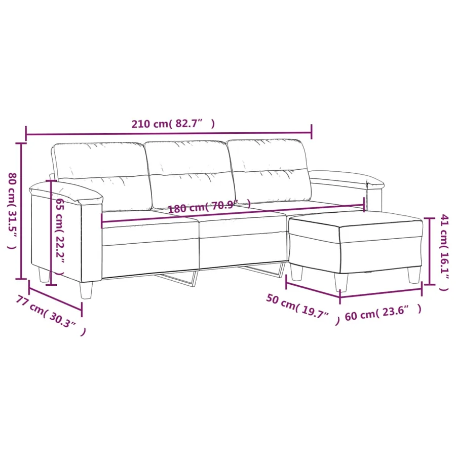 Canapé 3 places avec repose-pieds Taupe 180 cm Tissu microfibre - 7