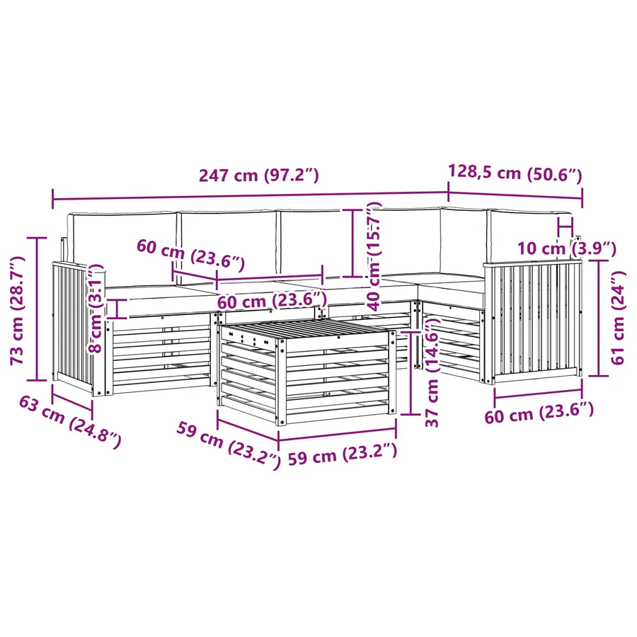 Ensemble de canapés d'extérieur 6 pcs Blanc et gris clair - 8