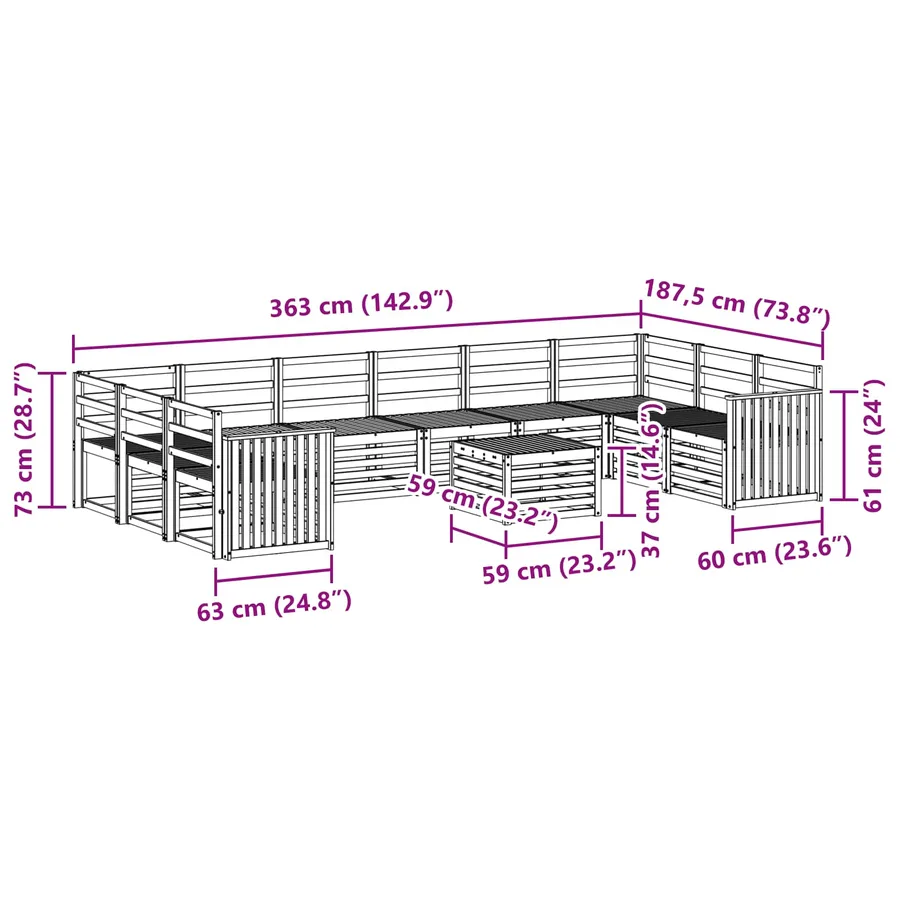 Ensemble de canapés d'extérieur 11 pcs Blanc 59 x 59 x 37 cm - 8