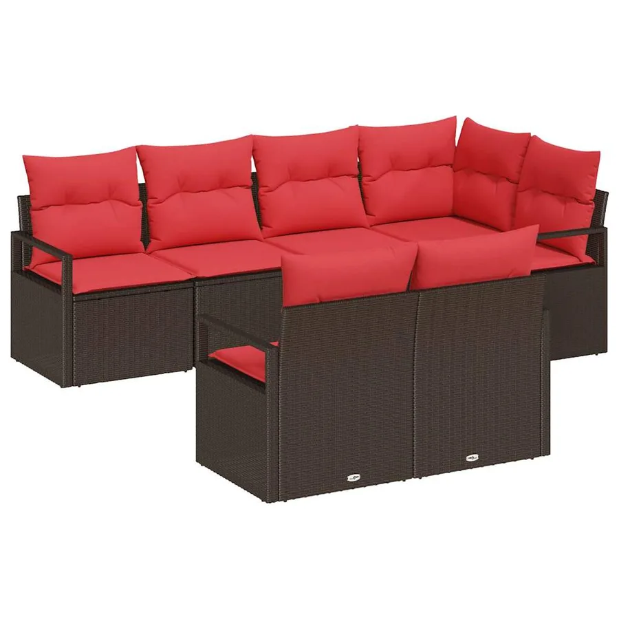 Ensemble de canapé de jardin 7 pcs Marron et rouge polyrotin - 2