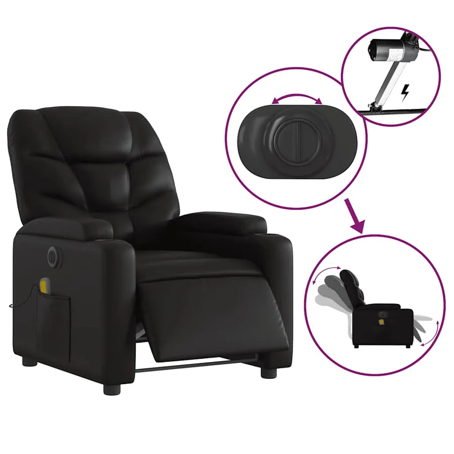 Fauteuil de massage inclinable électrique noir similicuir - 6
