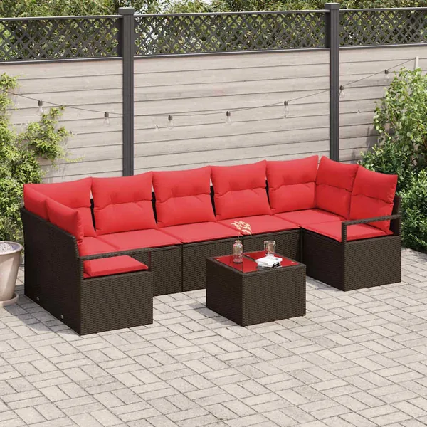 Ensemble de canapé de jardin 8 pcs Beige et Rouge polyrotin
