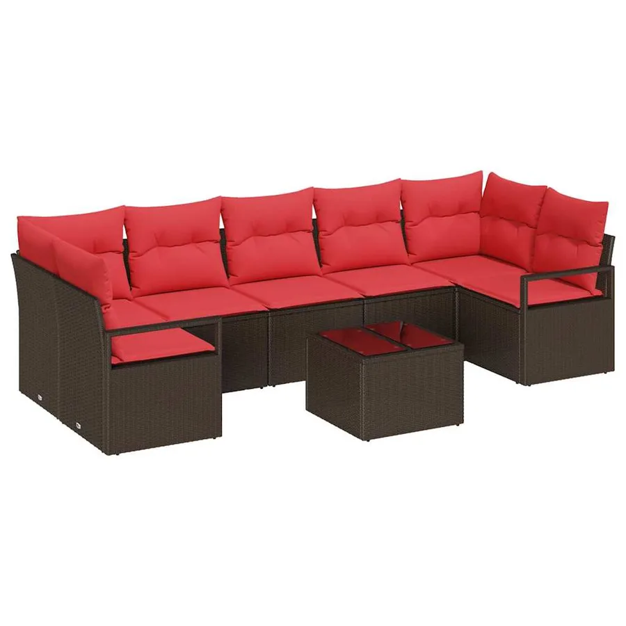 Ensemble de canapé de jardin 8 pcs Beige et Rouge polyrotin - 2