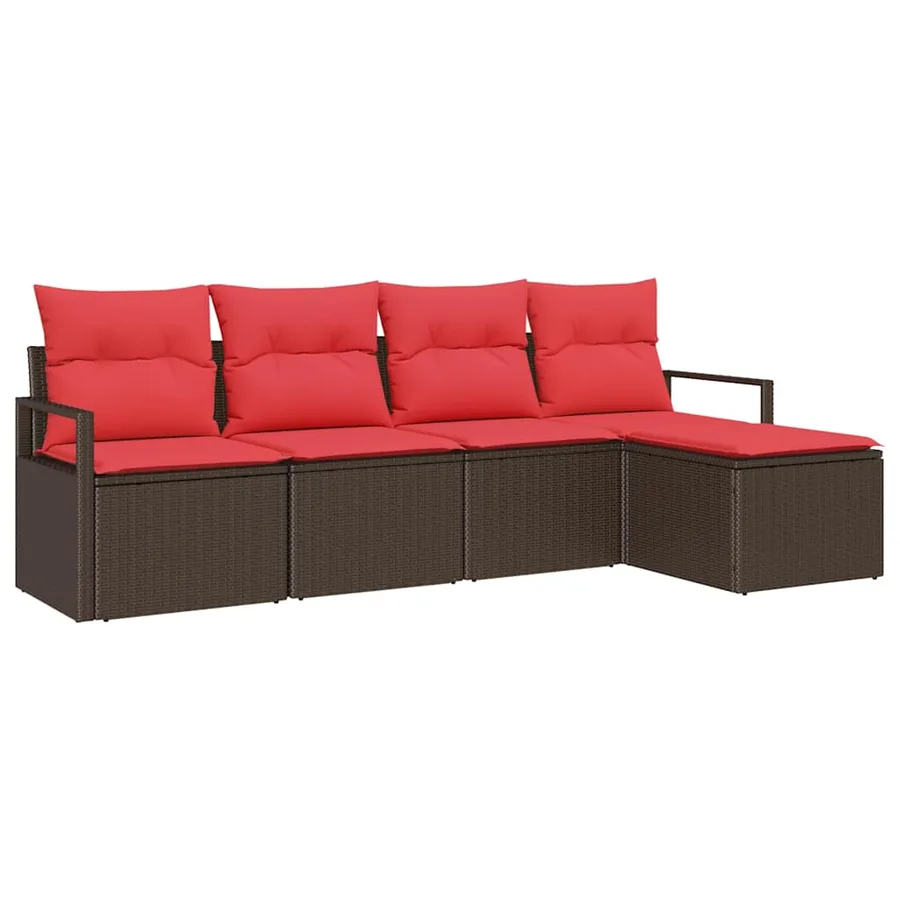 Ensemble de Canapés 5 pcs Marron et rouge polyrotin - 2