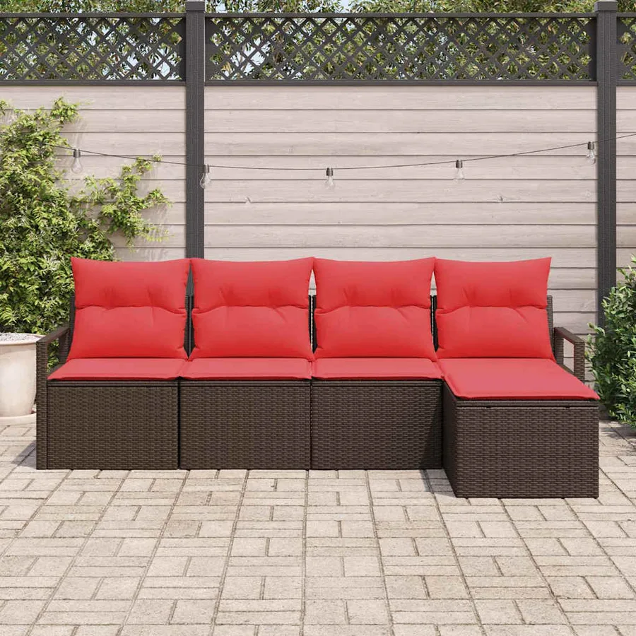 Ensemble de Canapés 5 pcs Marron et rouge polyrotin - 3