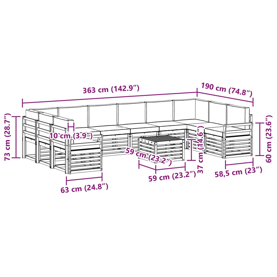 Ensemble de canapés d'extérieur 11 pcs Blanc et anthracite - 8