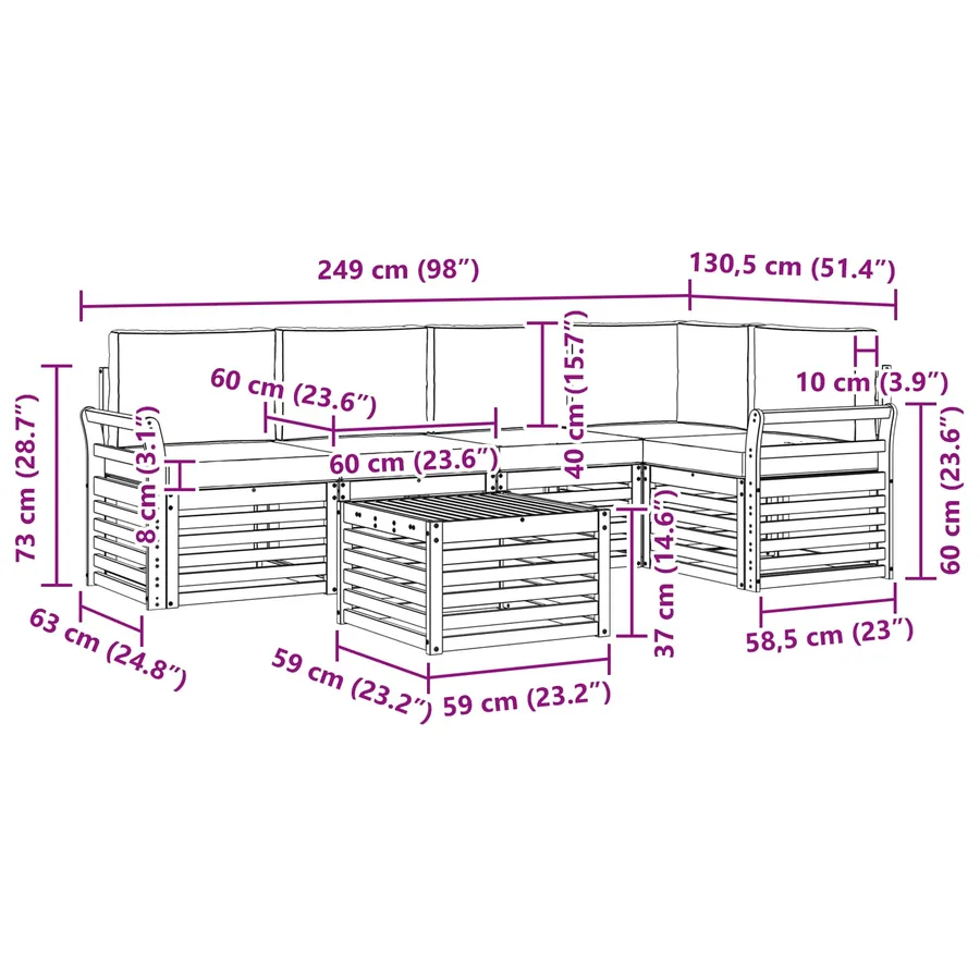 Ensemble de canapés d'extérieur 6 pcs Blanc et Beige - 8