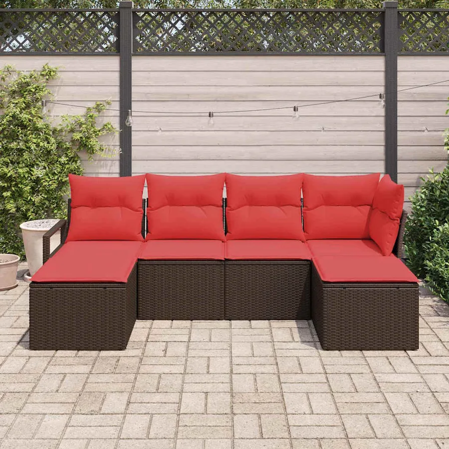 Ensemble de Canapés 6 pcs Marron et rouge polyrotin - 3