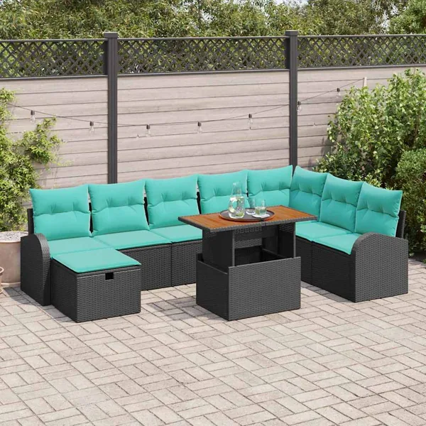 Ensemble de canapé de jardin 9 pcs Noir polyrotin