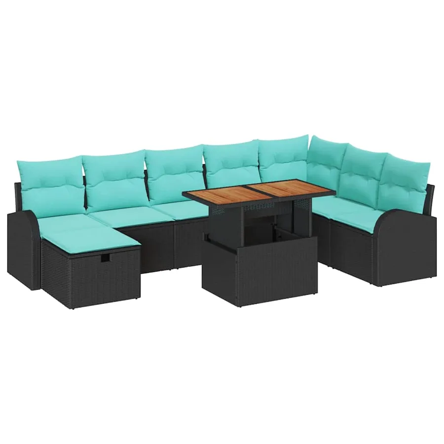Ensemble de canapé de jardin 9 pcs Noir polyrotin - 2