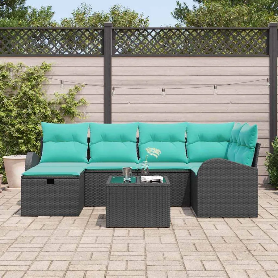 Ensemble de canapé de jardin avec coussin 7 pcs Noir Poly rotin - 3