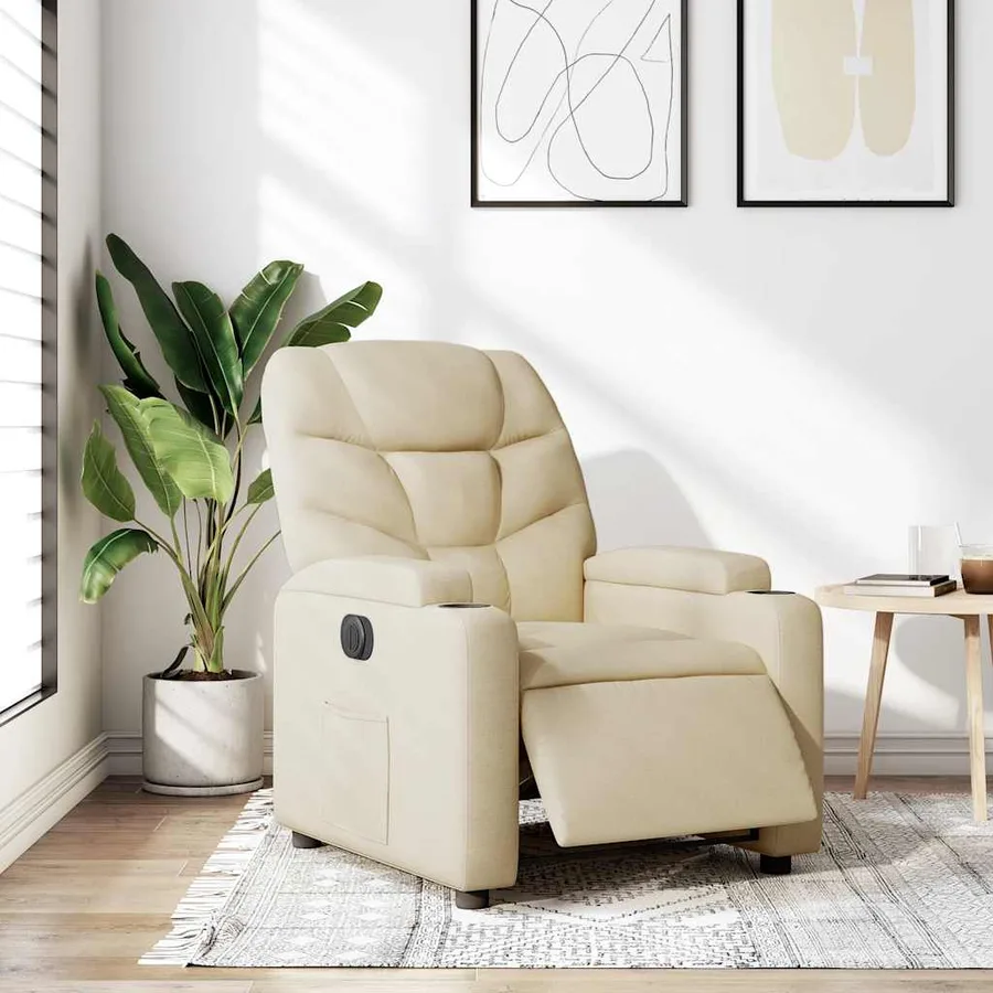 Fauteuil inclinable électrique Crème Tissu - 16