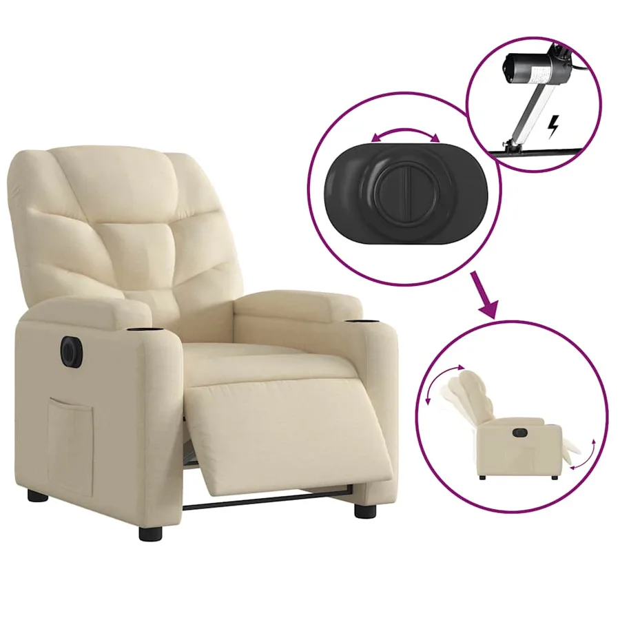 Fauteuil inclinable électrique Crème Tissu - 6