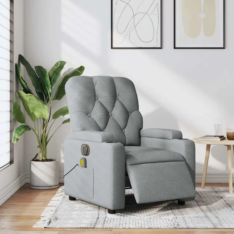 Fauteuil de massage inclinable électrique gris clair tissu - 16