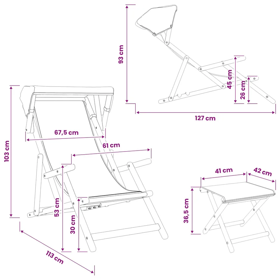 Chaise Longue 4 pcs 3 Position Bois d'eucalyptus massif - 8