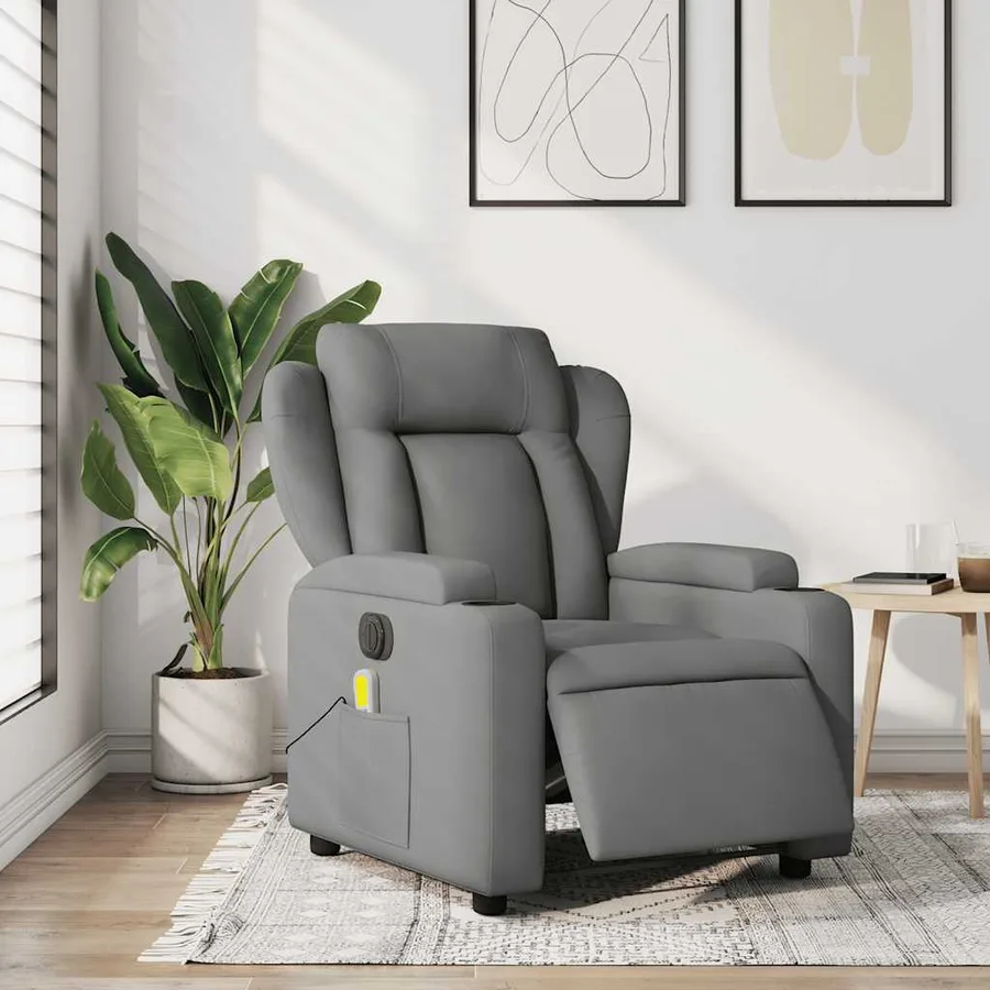Fauteuil inclinable de massage électrique gris foncé tissu - 15