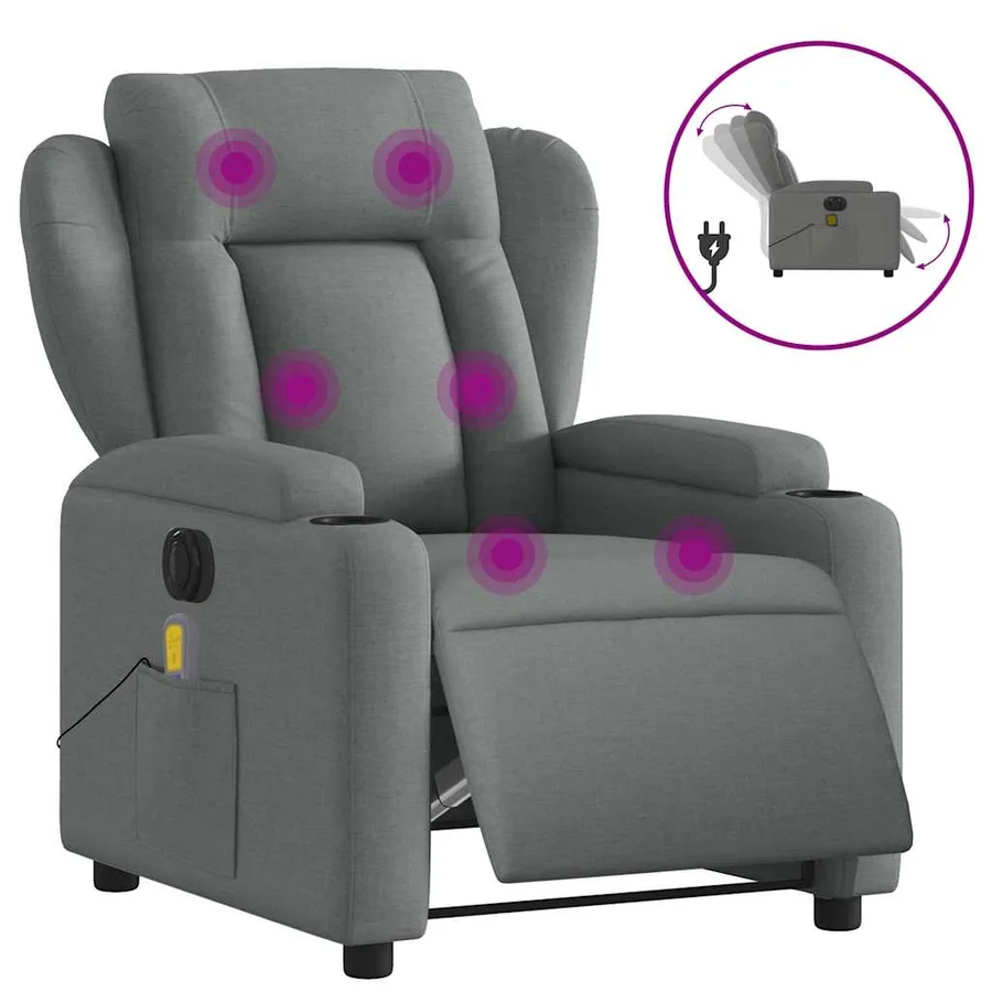 Fauteuil inclinable de massage électrique gris foncé tissu - 2