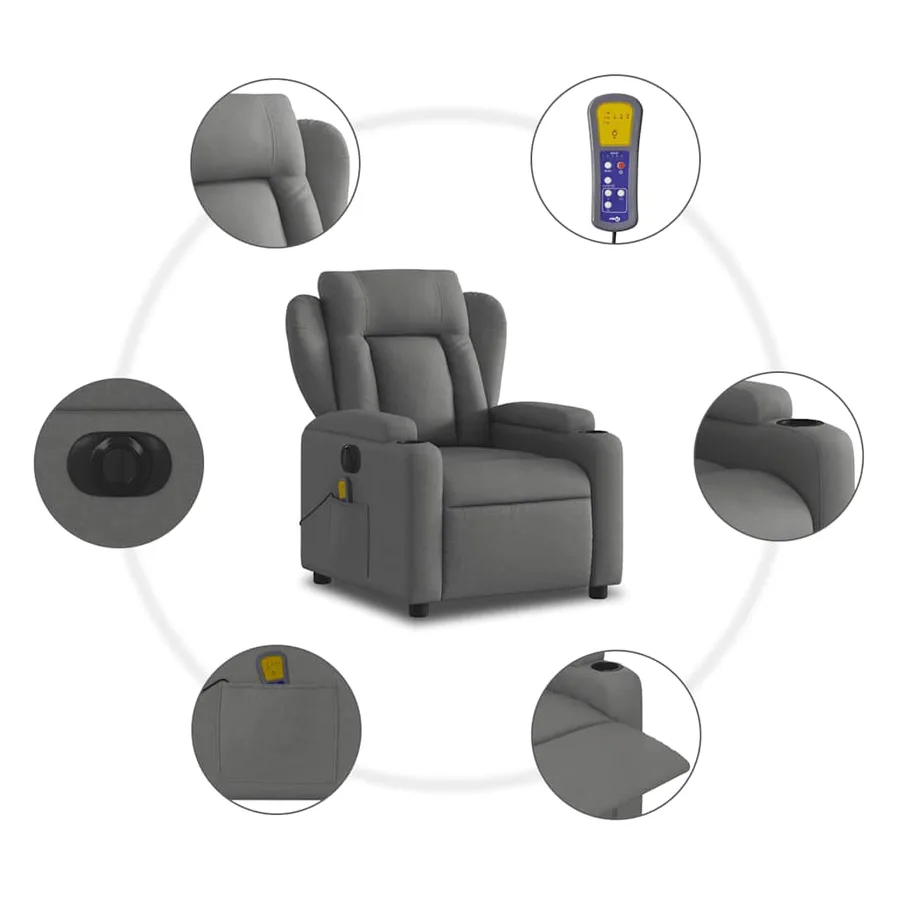 Fauteuil inclinable de massage électrique gris foncé tissu - 8