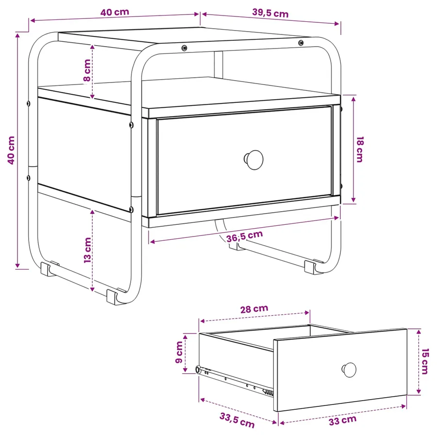 Table de chevet 2 pc Chêne Sonoma Bois d'ingénierie - 11