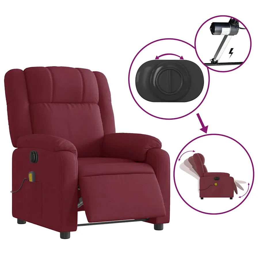 Fauteuil de massage inclinable électrique Rouge bordeaux Tissu - 6